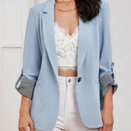 Lapel Collar Roll-Tab Sleeve Blazer - MimiStylez