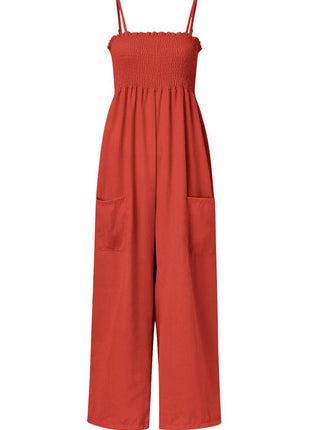 Smocked Spaghetti Strap Wide Leg Jumpsuit - MimiStylez