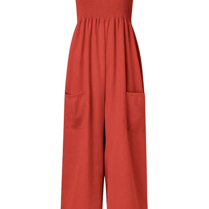 Smocked Spaghetti Strap Wide Leg Jumpsuit - MimiStylez