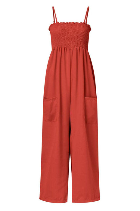 Smocked Spaghetti Strap Wide Leg Jumpsuit - MimiStylez