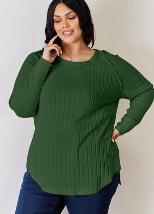 Basic Bae Full Size Ribbed Round Neck Slit T-Shirt - MimiStylez