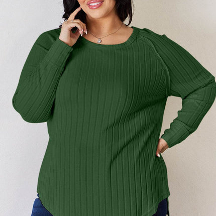 Basic Bae Full Size Ribbed Round Neck Slit T-Shirt - MimiStylez