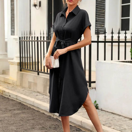 Tied Button Up Shirt Dress - MimiStylez