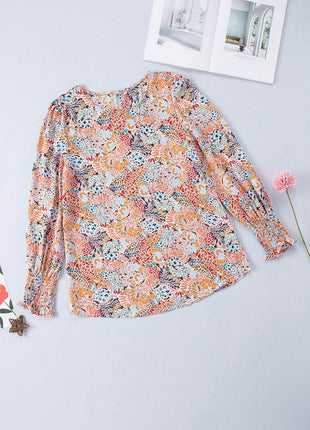 Floral Print Long Puff Sleeve Blouse - MimiStylez