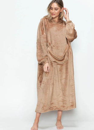 Double Take Full Size Pocketed Hooded Midi Lounge Dress - MimiStylez