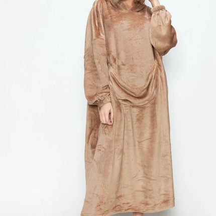 Double Take Full Size Pocketed Hooded Midi Lounge Dress - MimiStylez