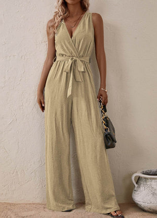 Tied Surplice Sleeveless Wide Leg Jumpsuit - MimiStylez