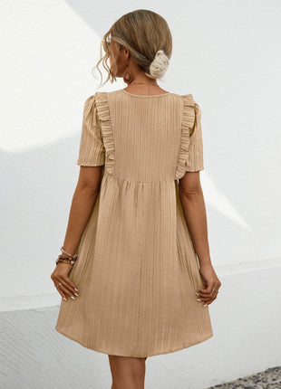 Tie Neck Short Sleeve Mini Dress - MimiStylez