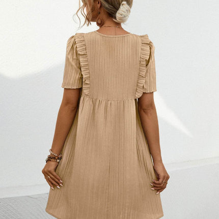 Tie Neck Short Sleeve Mini Dress - MimiStylez