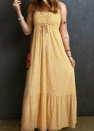 Smocked Printed Square Neck Maxi Cami Dress - MimiStylez