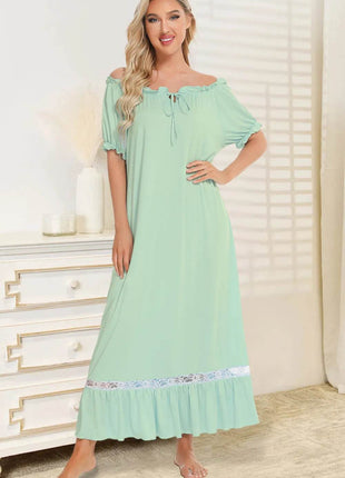 Lace Detail Short Sleeve Lounge Dress - MimiStylez