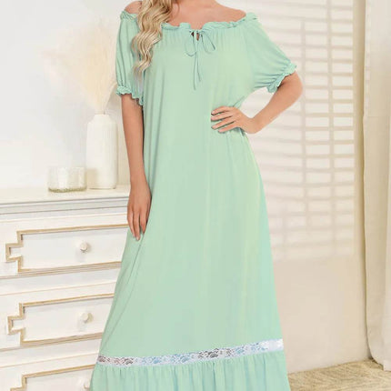 Lace Detail Short Sleeve Lounge Dress - MimiStylez