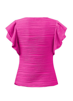 Textured Round Neck Cap Sleeve Top - MimiStylez