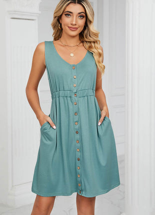 Buttoned Wide Strap Mini Dress - MimiStylez