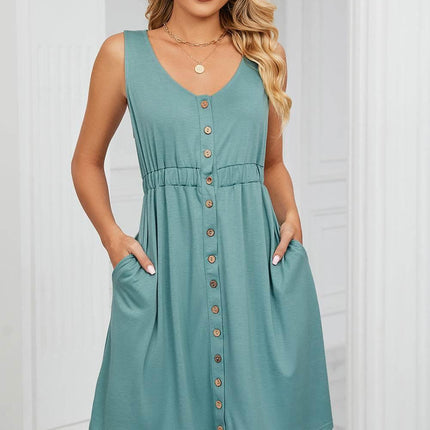 Buttoned Wide Strap Mini Dress - MimiStylez