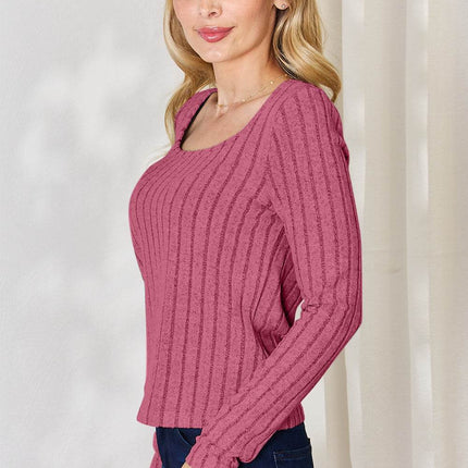 Basic Bae Full Size Ribbed Long Sleeve T-Shirt - MimiStylez