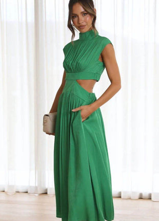 Cutout Mock Neck Sleeveless Ruched Dress - MimiStylez