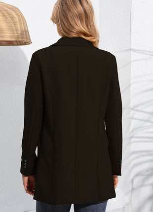 Lapel Neck Long Sleeve Blazer with Pockets - MimiStylez