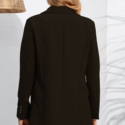 Lapel Neck Long Sleeve Blazer with Pockets - MimiStylez