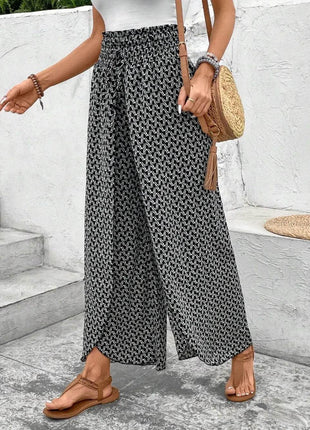 Tied Printed Wide Leg Pants - MimiStylez