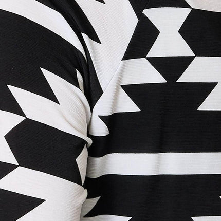 Heimish Full Size Geometric Notched Neck Long Sleeve Top - MimiStylez