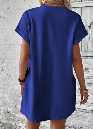 Pocketed Round Neck Short Sleeve Dress - MimiStylez