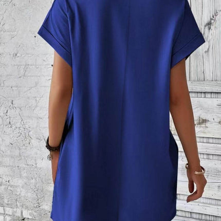 Pocketed Round Neck Short Sleeve Dress - MimiStylez