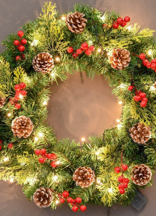 Christmas Pre Lit Wreath Decoration - 30cm, 40cm, 50cm