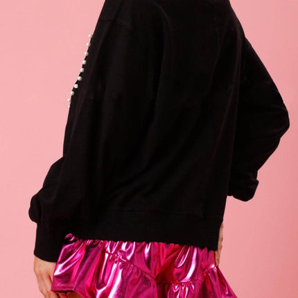 Pearl Trim Round Neck Sweatshirt - MimiStylez
