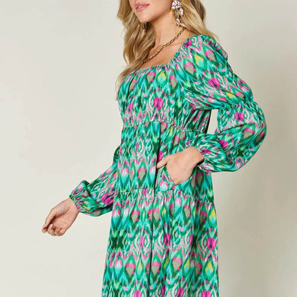 Double Take Full Size Printed Long Sleeve Dress - MimiStylez