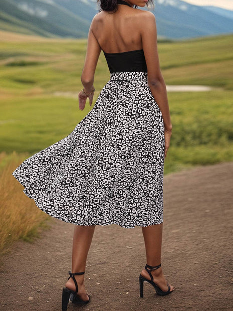 Leopard Halter Neck Midi Dress - MimiStylez