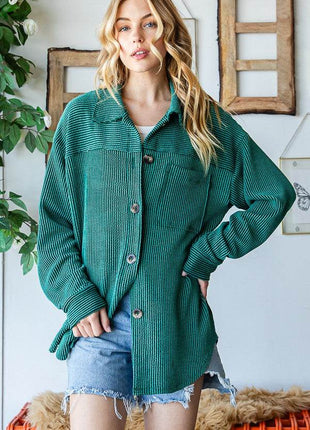 Reborn J Striped Button Up Long Sleeve Shacket - MimiStylez