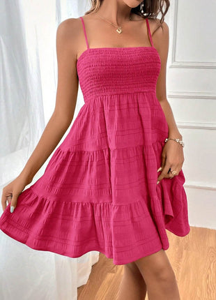 Smocked Tiered Sleeveless Mini Dress - MimiStylez