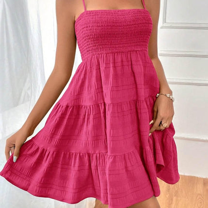 Smocked Tiered Sleeveless Mini Dress - MimiStylez