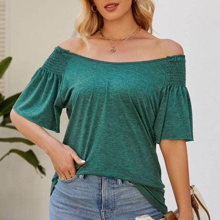 Smocked Round Neck Flutter Sleeve T-Shirt - MimiStylez
