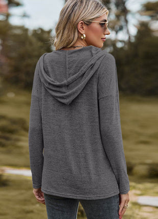 Drawstring Dropped Shoulder Hooded T-Shirt - MimiStylez