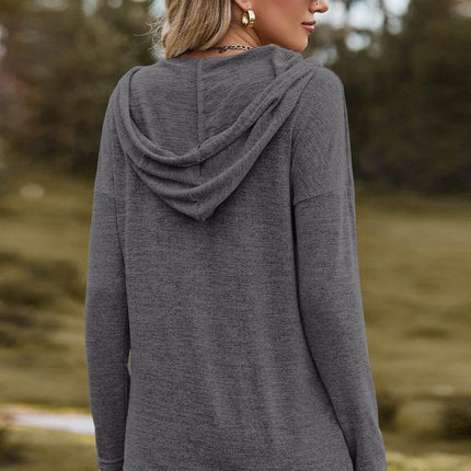 Drawstring Dropped Shoulder Hooded T-Shirt - MimiStylez