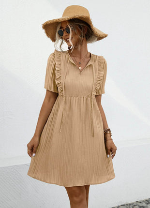 Tie Neck Short Sleeve Mini Dress - MimiStylez