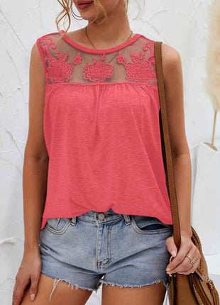Lace Detail Round Neck Tank - MimiStylez