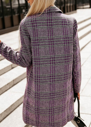 Plaid Lapel Collar Longline Blazer - MimiStylez