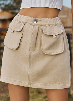 Pocketed Elastic Waist Denim Skirt - MimiStylez