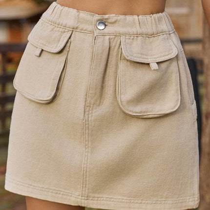 Pocketed Elastic Waist Denim Skirt - MimiStylez