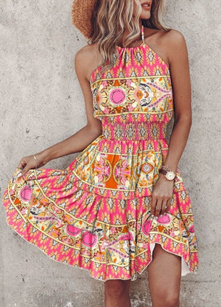Paisley Print Halter Neck Mini Dress - MimiStylez