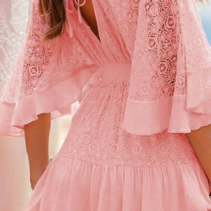 Lace Cutout Half Sleeve Mini Dress - MimiStylez