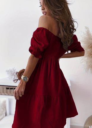 Full Size Ruffled Off-Shoulder Short Sleeve Dress - MimiStylez