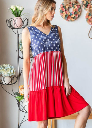 Heimish Full Size US Flag Theme Contrast Tank Dress - MimiStylez