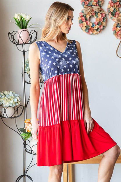 Heimish Full Size US Flag Theme Contrast Tank Dress - MimiStylez