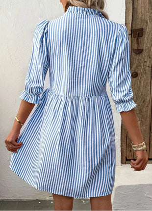 Striped Half Sleeve Mini Shirt Dress - MimiStylez