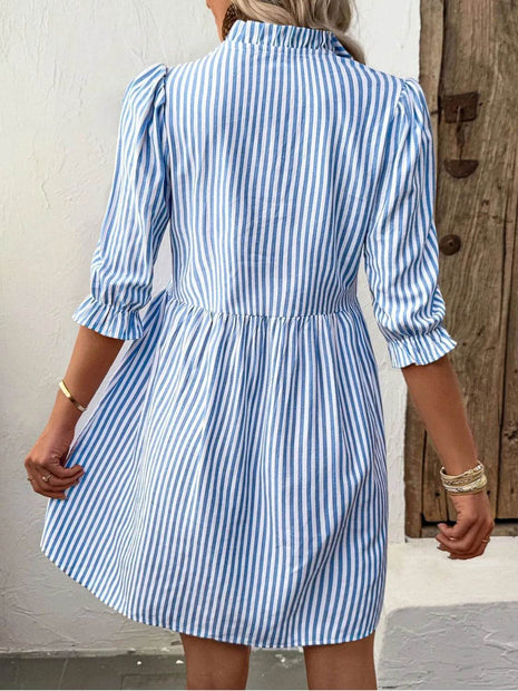 Striped Half Sleeve Mini Shirt Dress - MimiStylez