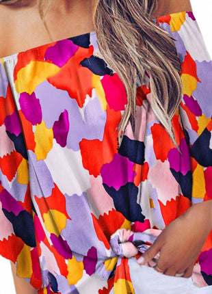 Tied Printed Off-Shoulder Half Sleeve Blouse - MimiStylez